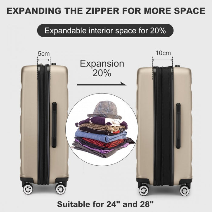 Expandable Horizontal Engraved ABS+PC Hard Shell Check-In Suitcase with TSA Lock – 28-Inch – Gold