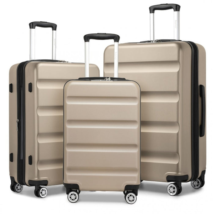 3-Piece Horizontal Engraved ABS+PC Hard Shell Suitcase Set with TSA Lock – Gold