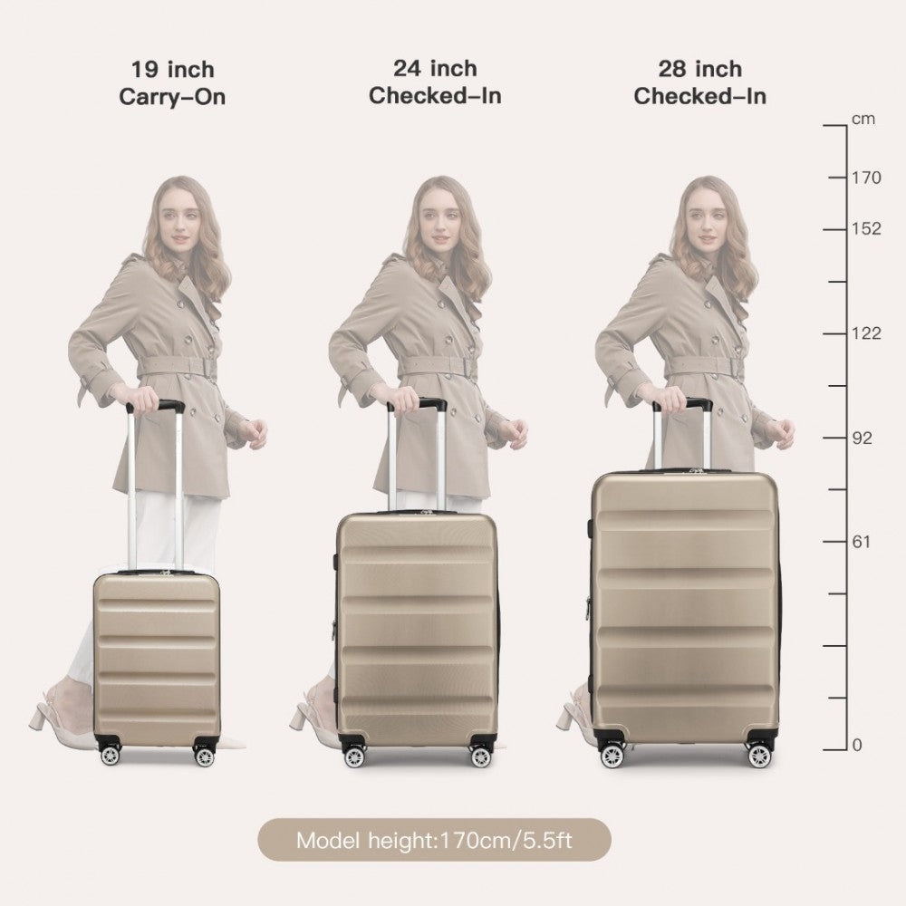 3-Piece Horizontal Engraved ABS+PC Hard Shell Suitcase Set with TSA Lock – Gold