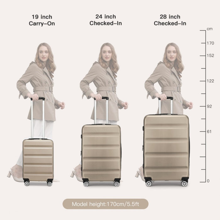 3-Piece Horizontal Engraved ABS+PC Hard Shell Suitcase Set with TSA Lock – Gold