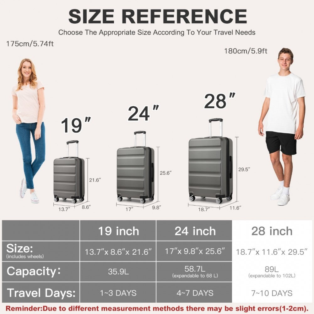 Expandable Horizontal Engraved ABS+PC Hard Shell Check-In Suitcase with TSA Lock – 28-Inch – Grey
