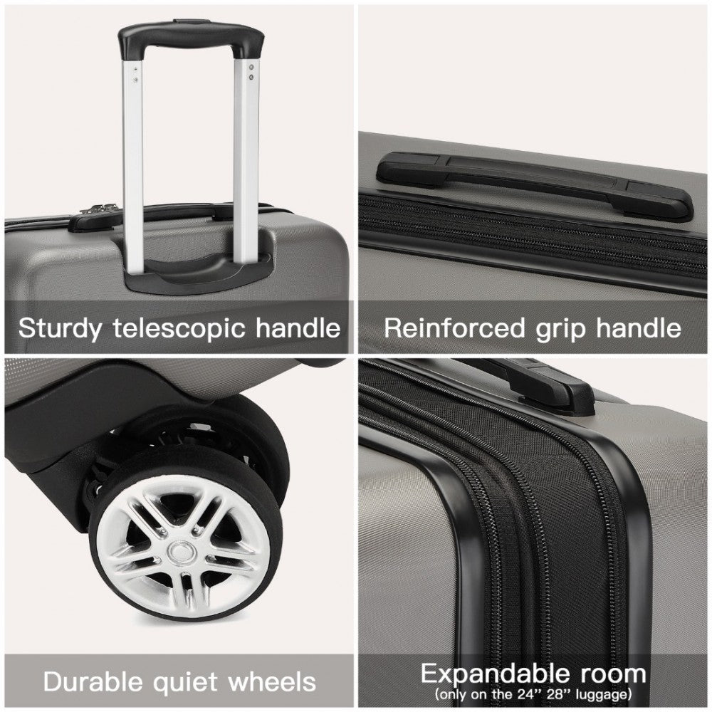 Expandable Horizontal Engraved ABS+PC Hard Shell Check-In Suitcase with TSA Lock – 28-Inch – Grey