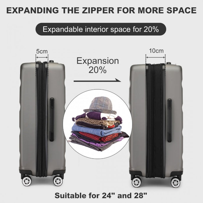 Expandable Horizontal Engraved ABS+PC Hard Shell Check-In Suitcase with TSA Lock – 24-Inch – Grey