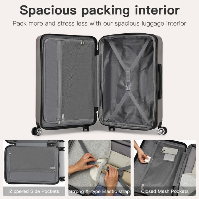 Expandable Horizontal Engraved ABS+PC Hard Shell Check-In Suitcase with TSA Lock – 24-Inch – Grey