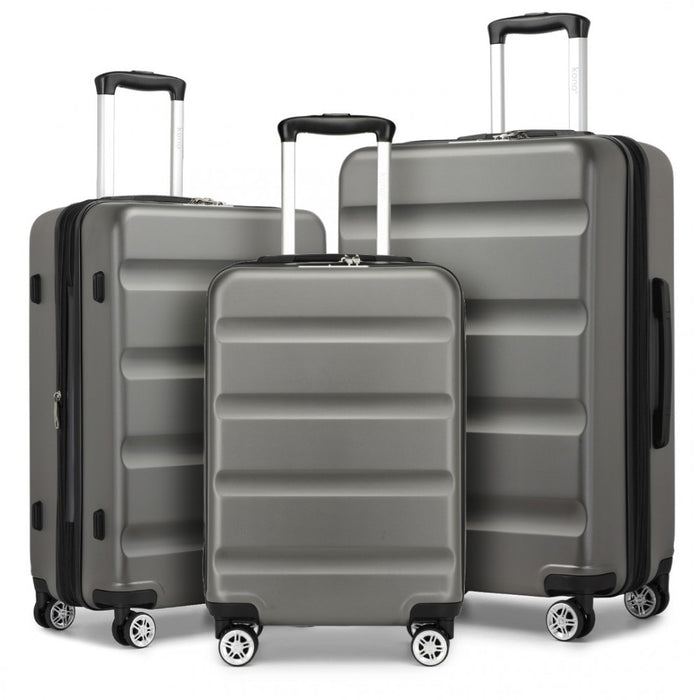 3-Piece Horizontal Engraved ABS+PC Hard Shell Suitcase Set with TSA Lock – Grey