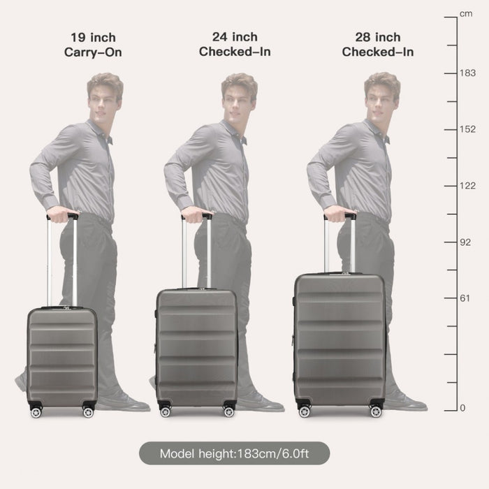 3-Piece Horizontal Engraved ABS+PC Hard Shell Suitcase Set with TSA Lock – Grey