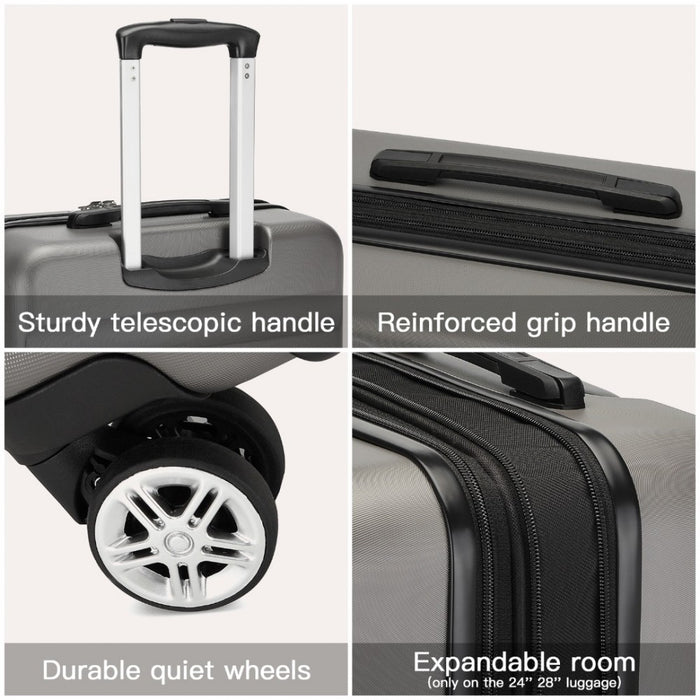 3-Piece Horizontal Engraved ABS+PC Hard Shell Suitcase Set with TSA Lock – Grey