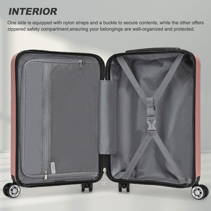 Horizontal Engraved ABS+PC Hard Shell Cabin Carry-On Suitcase with TSA Lock – 19-Inch – Nude