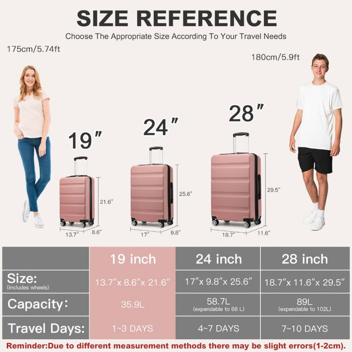 Horizontal Engraved ABS+PC Hard Shell Cabin Carry-On Suitcase with TSA Lock – 19-Inch – Nude