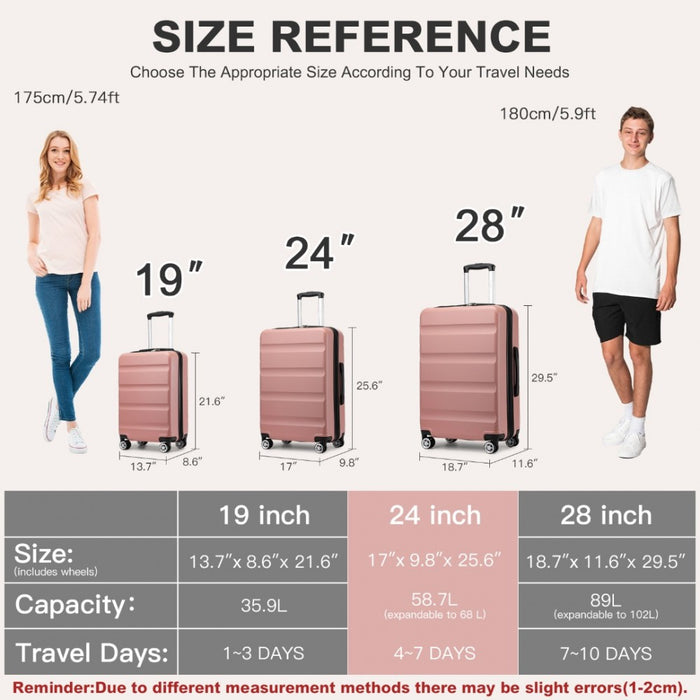 Expandable Horizontal Engraved ABS+PC Hard Shell Check-In Suitcase with TSA Lock – 24-Inch – Nude
