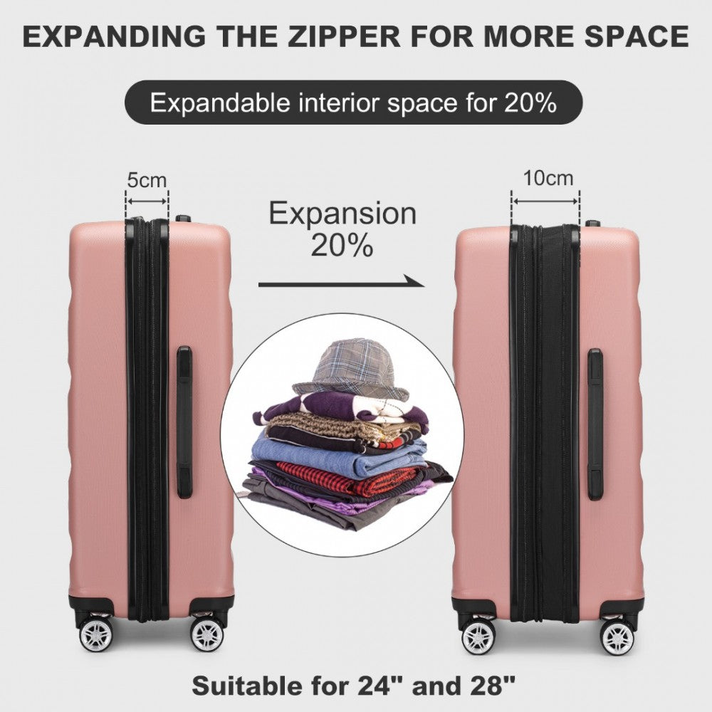 Expandable Horizontal Engraved ABS+PC Hard Shell Check-In Suitcase with TSA Lock – 24-Inch – Nude
