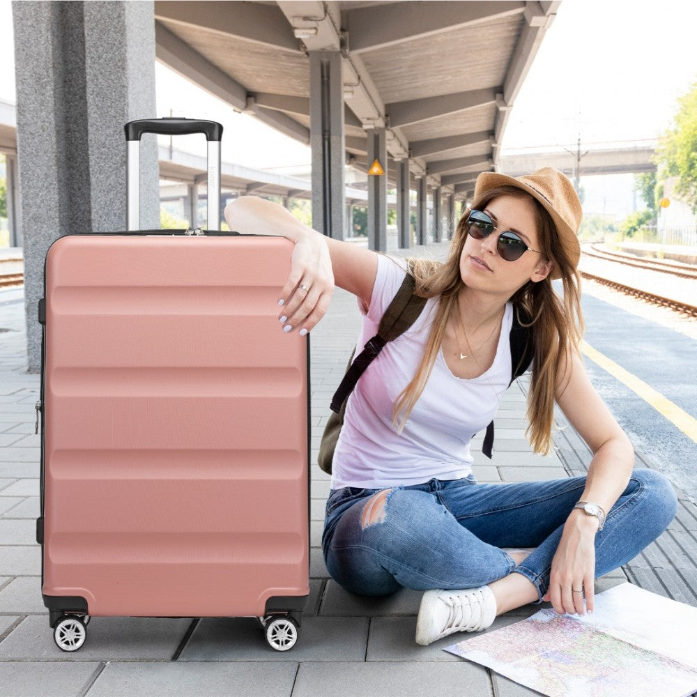 Expandable Horizontal Engraved ABS+PC Hard Shell Check-In Suitcase with TSA Lock – 24-Inch – Nude