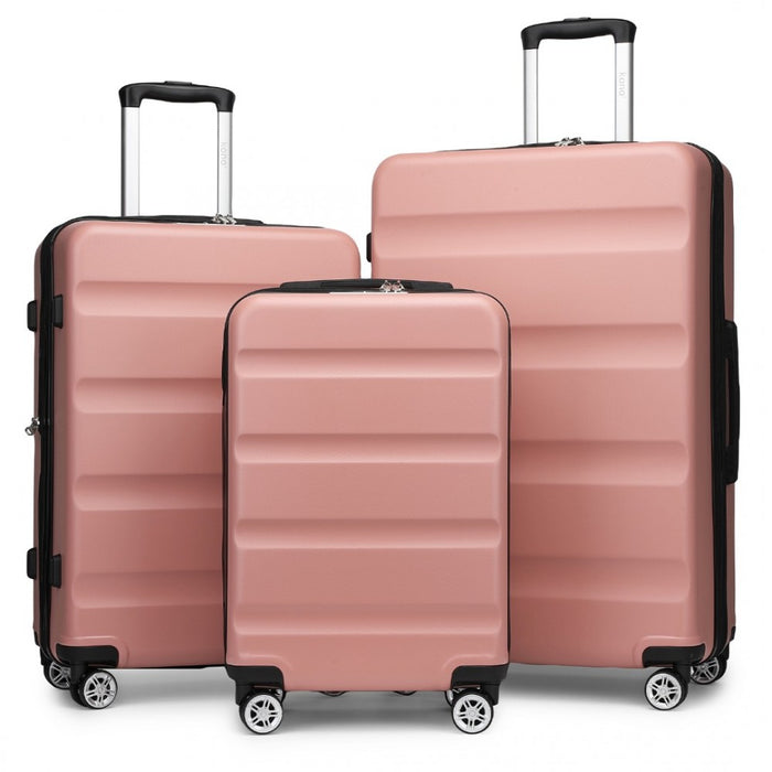 3-Piece Horizontal Engraved ABS+PC Hard Shell Suitcase Set with TSA Lock – Nude