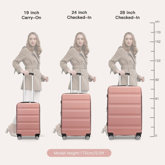 3-Piece Horizontal Engraved ABS+PC Hard Shell Suitcase Set with TSA Lock – Nude