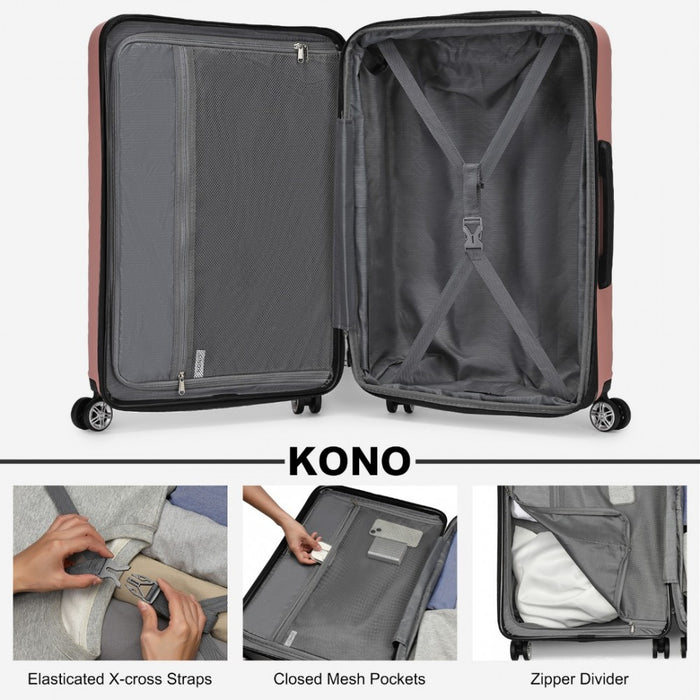 3-Piece Horizontal Engraved ABS+PC Hard Shell Suitcase Set with TSA Lock – Nude