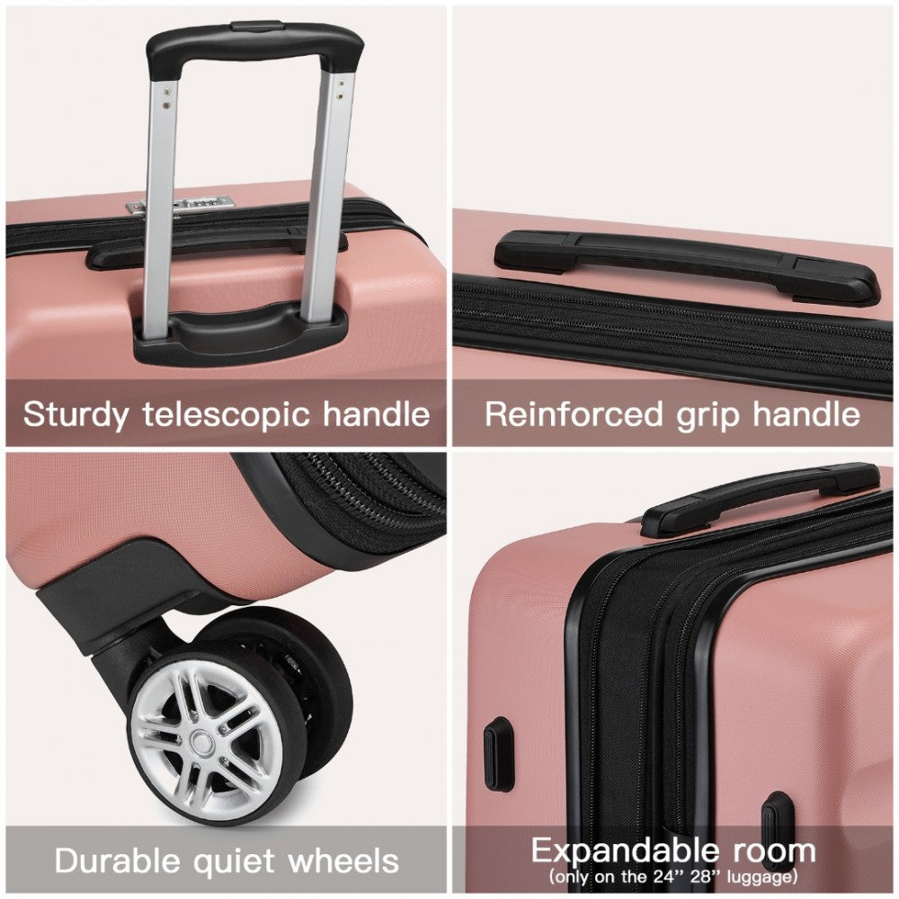 3-Piece Horizontal Engraved ABS+PC Hard Shell Suitcase Set with TSA Lock – Nude
