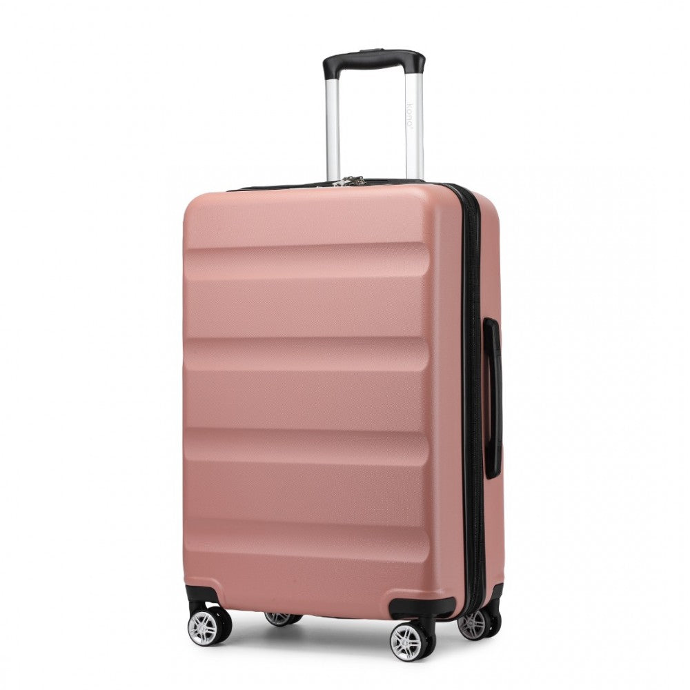 3-Piece Horizontal Engraved ABS+PC Hard Shell Suitcase Set with TSA Lock – Nude