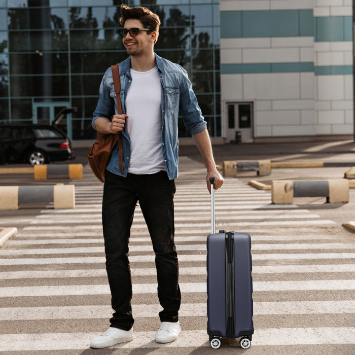 Horizontal Engraved ABS+PC Hard Shell Cabin Carry-On Suitcase with TSA Lock – 19-Inch – Navy