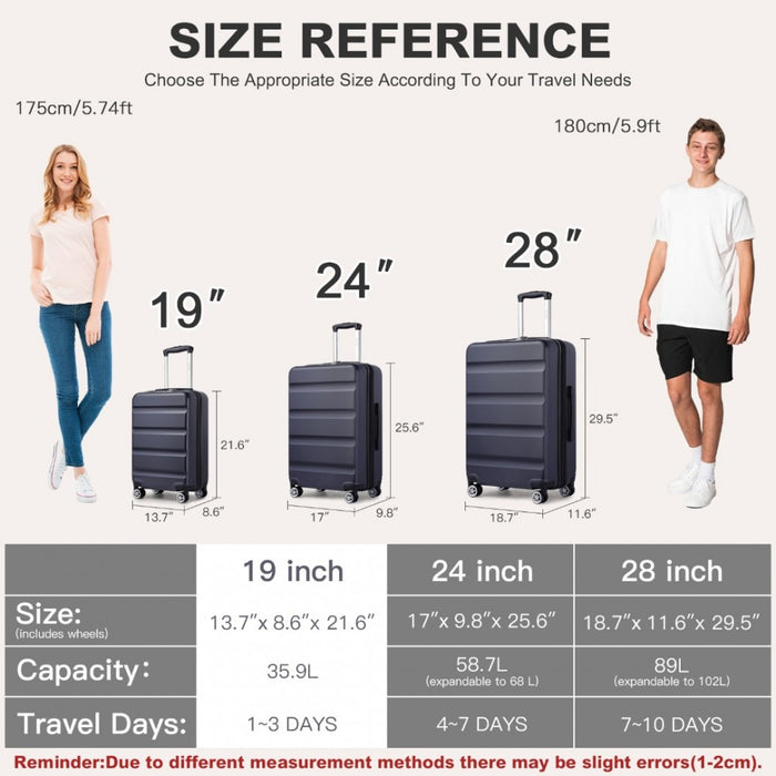 Horizontal Engraved ABS+PC Hard Shell Cabin Carry-On Suitcase with TSA Lock – 19-Inch – Navy