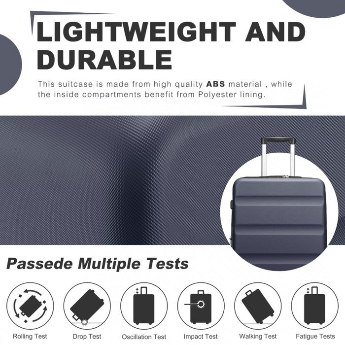 Horizontal Engraved ABS+PC Hard Shell Cabin Carry-On Suitcase with TSA Lock – 19-Inch – Navy