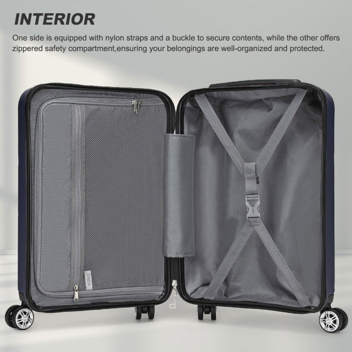 Horizontal Engraved ABS+PC Hard Shell Cabin Carry-On Suitcase with TSA Lock – 19-Inch – Navy