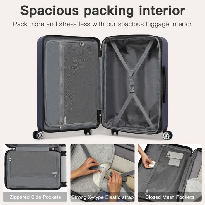 Expandable Horizontal Engraved ABS+PC Hard Shell Check-In Suitcase with TSA Lock – 24-Inch – Navy