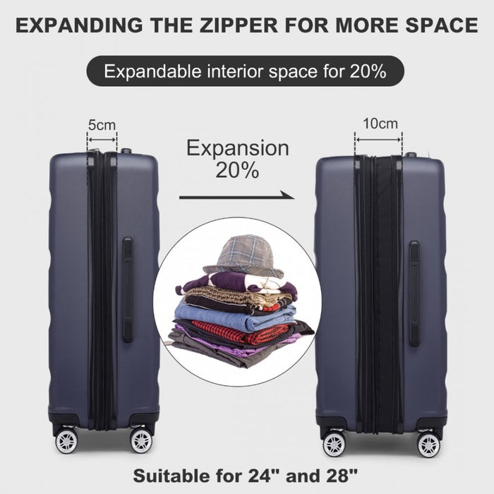 Expandable Horizontal Engraved ABS+PC Hard Shell Check-In Suitcase with TSA Lock – 24-Inch – Navy