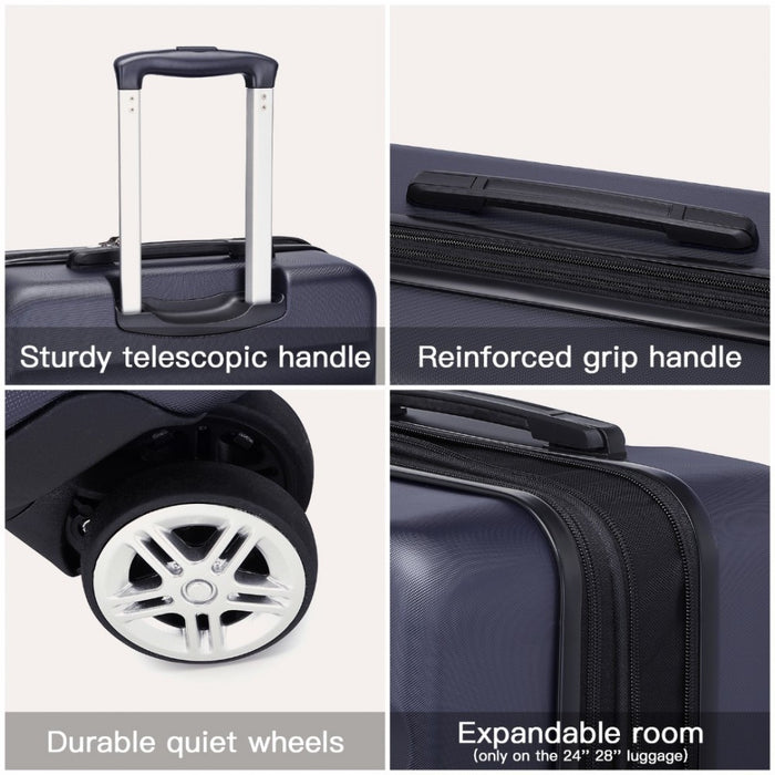 Expandable Horizontal Engraved ABS+PC Hard Shell Check-In Suitcase with TSA Lock – 24-Inch – Navy