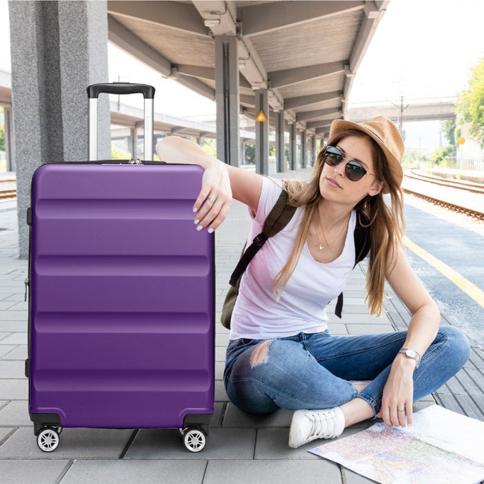 Expandable Horizontal Engraved ABS+PC Hard Shell Check-In Suitcase with TSA Lock – 24-Inch – Purple