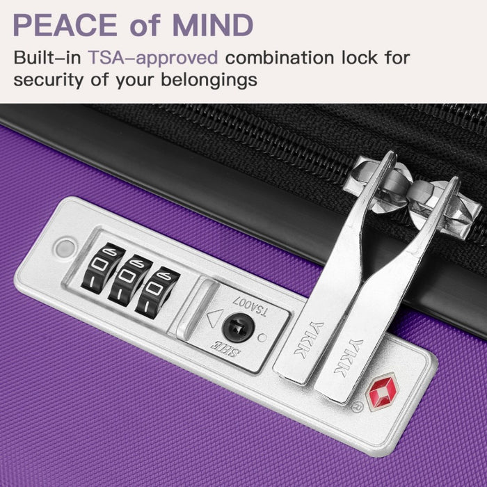 Expandable Horizontal Engraved ABS+PC Hard Shell Check-In Suitcase with TSA Lock – 24-Inch – Purple