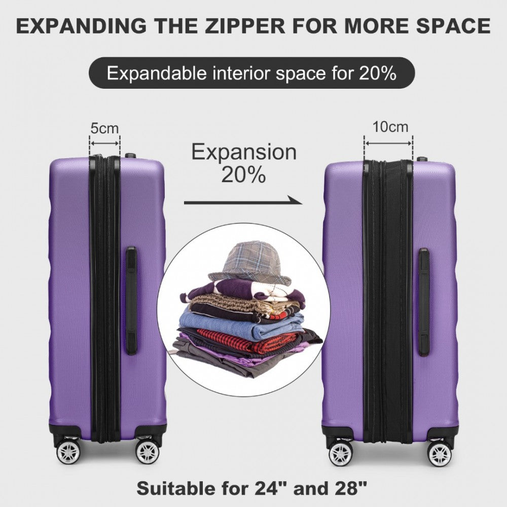 Expandable Horizontal Engraved ABS+PC Hard Shell Check-In Suitcase with TSA Lock – 24-Inch – Purple