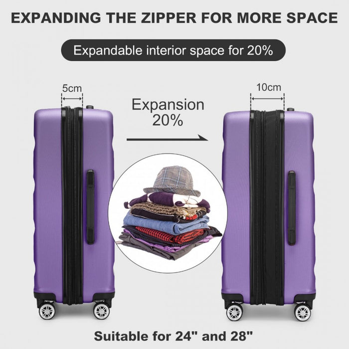 Expandable Horizontal Engraved ABS+PC Hard Shell Check-In Suitcase with TSA Lock – 24-Inch – Purple