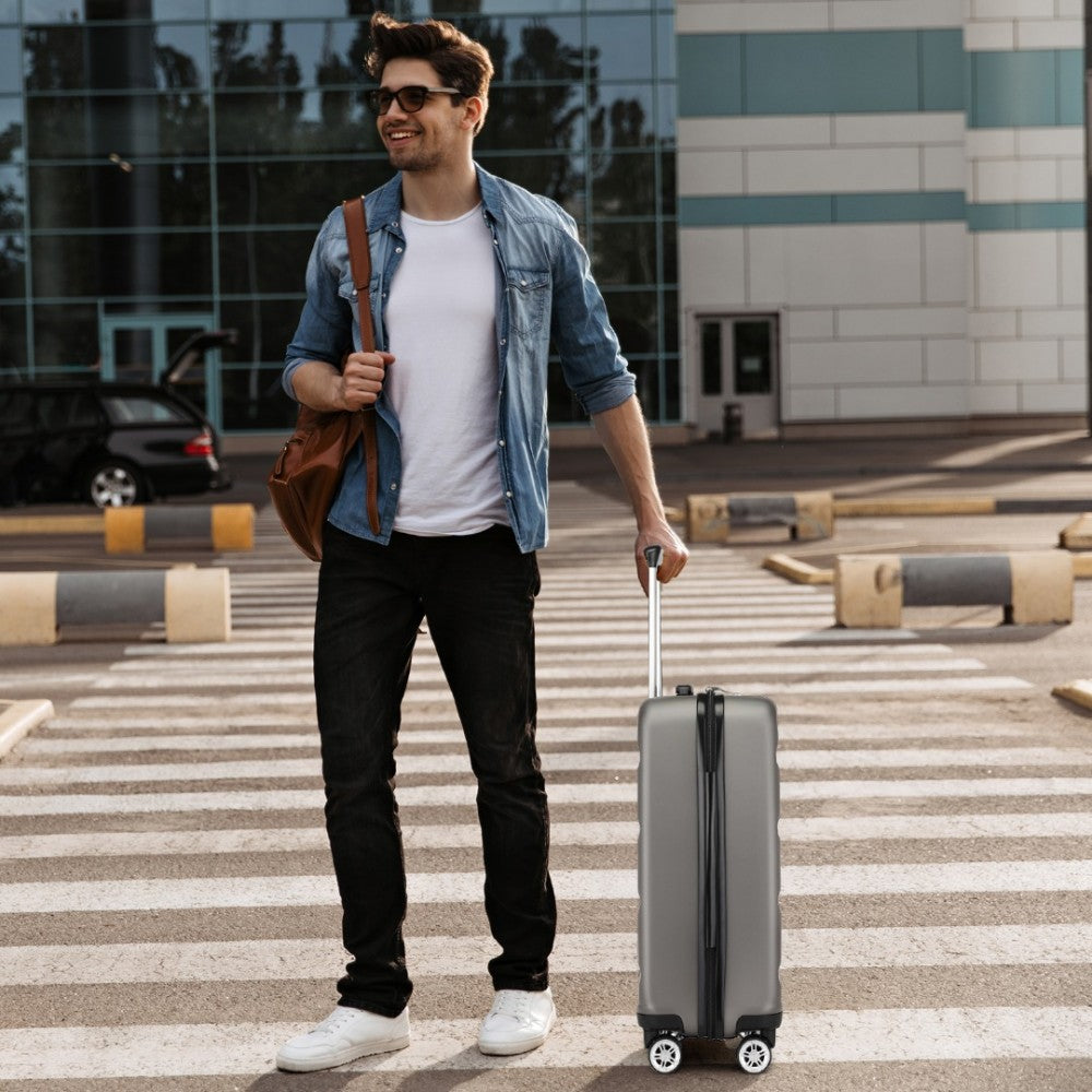 Horizontal Engraved ABS+PC Hard Shell Cabin Carry-On Suitcase with TSA Lock – 19-Inch – Grey