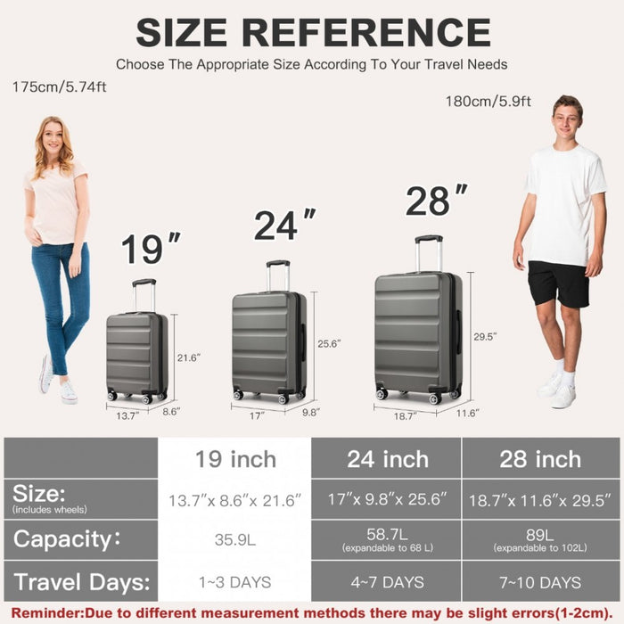 Horizontal Engraved ABS+PC Hard Shell Cabin Carry-On Suitcase with TSA Lock – 19-Inch – Grey