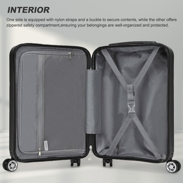 Horizontal Engraved ABS+PC Hard Shell Cabin Carry-On Suitcase with TSA Lock – 19-Inch – Grey