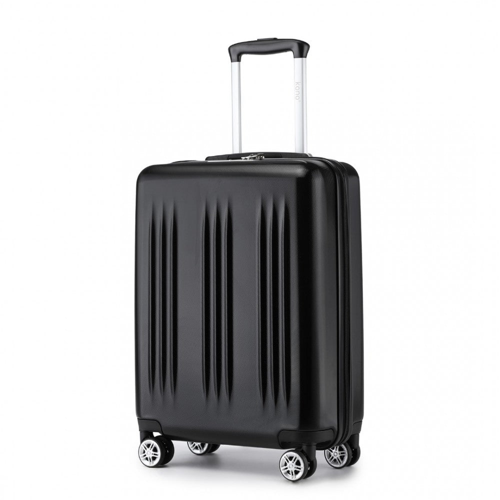 Striped Carry-On Suitcase ABS+PC Luggage with Four Spinner Wheels and TSA Lock – 20-Inch – Black