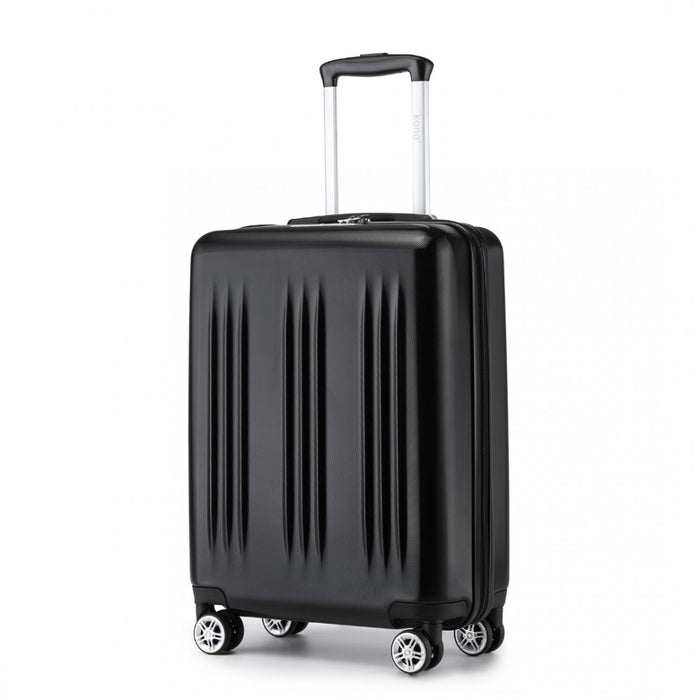 Striped Carry-On Suitcase ABS+PC Luggage with Four Spinner Wheels and TSA Lock – 20-Inch – Black
