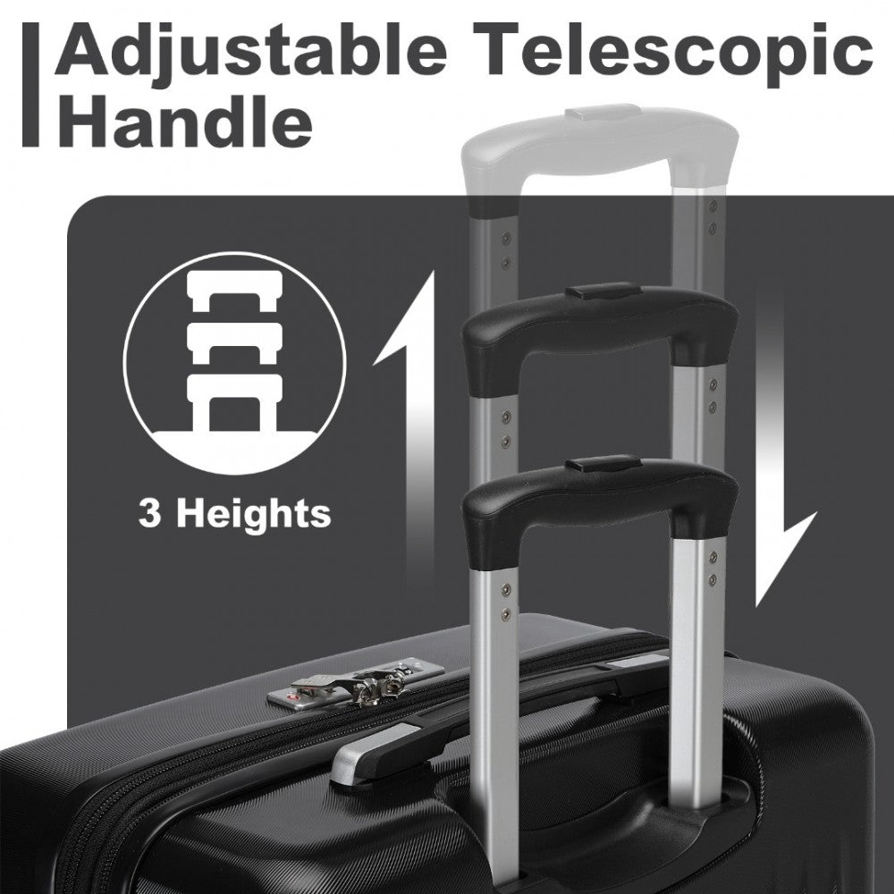 Striped Carry-On Suitcase ABS+PC Luggage with Four Spinner Wheels and TSA Lock – 20-Inch – Black
