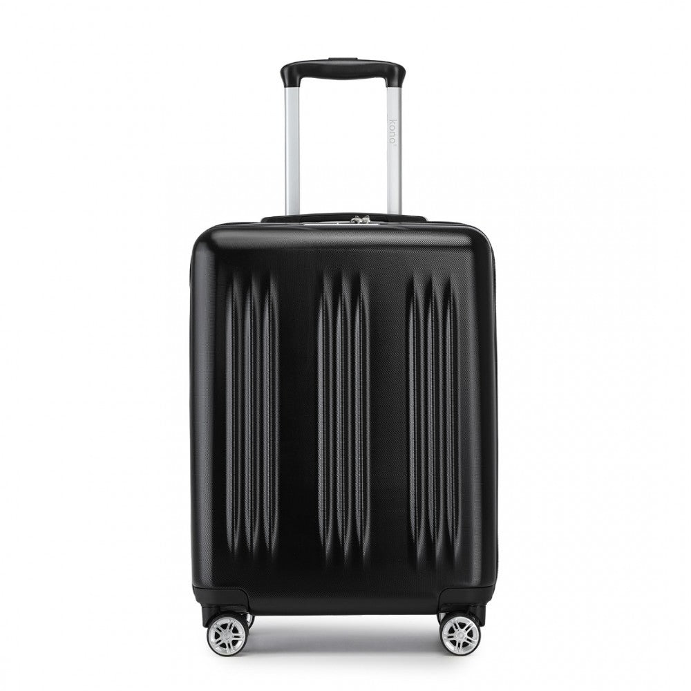 Striped Carry-On Suitcase ABS+PC Luggage with Four Spinner Wheels and TSA Lock – 20-Inch – Black