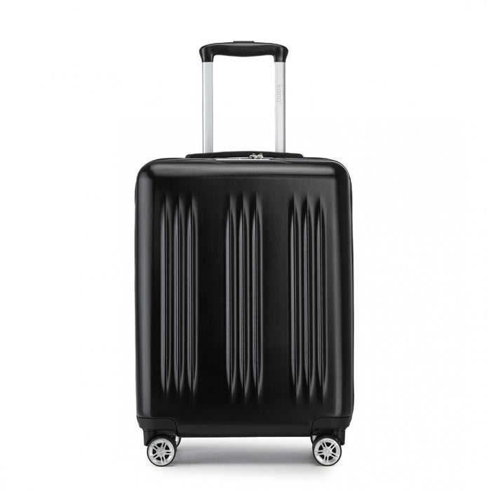 Striped Carry-On Suitcase ABS+PC Luggage with Four Spinner Wheels and TSA Lock – 20-Inch – Black
