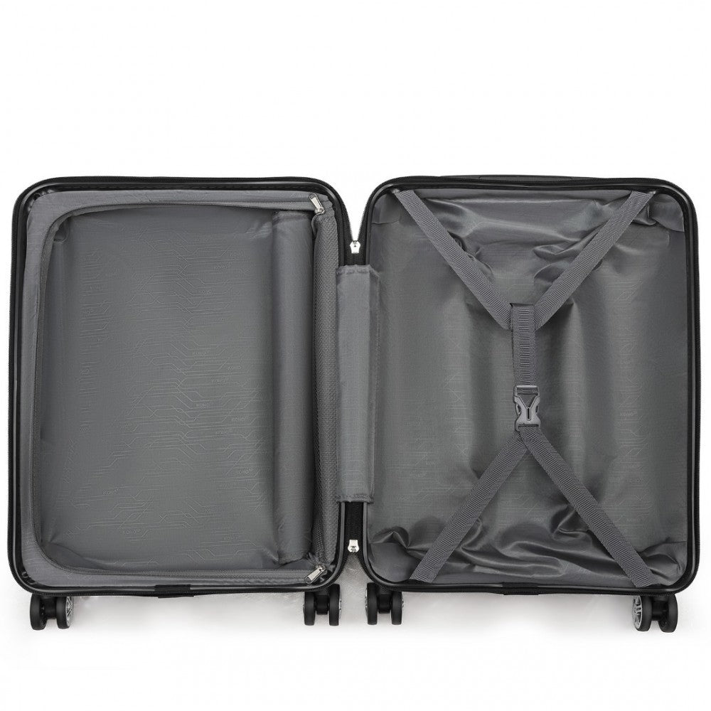 Striped Carry-On Suitcase ABS+PC Luggage with Four Spinner Wheels and TSA Lock – 20-Inch – Black