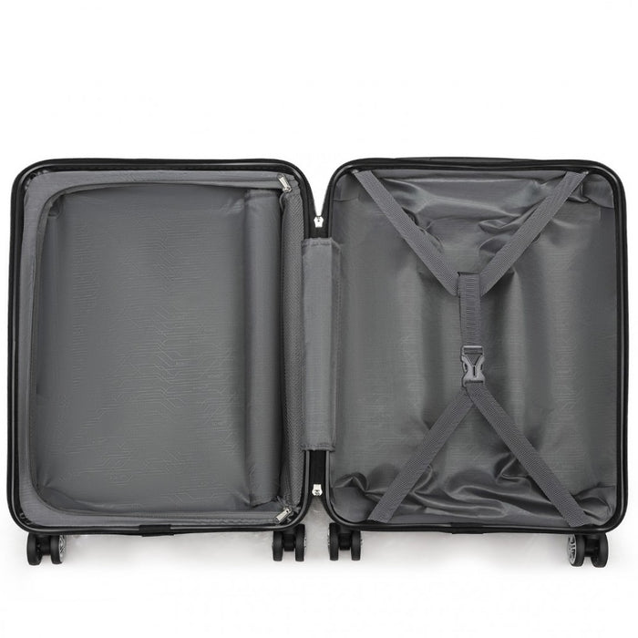 Striped Carry-On Suitcase ABS+PC Luggage with Four Spinner Wheels and TSA Lock – 20-Inch – Black