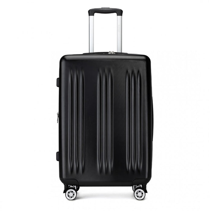 Striped Check-In Suitcase Expandable ABS+PC Luggage with Four Spinner Wheels TSA Lock – 24-Inch – Black