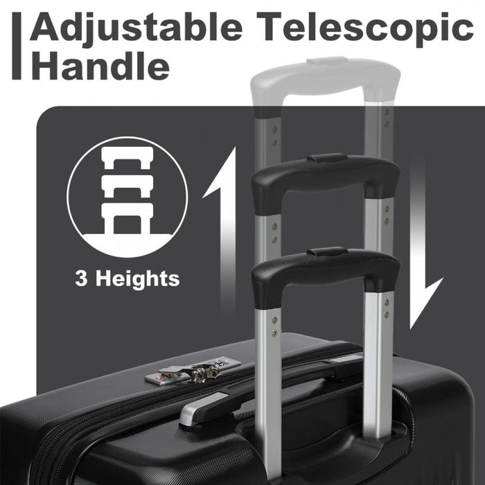 Striped Check-In Suitcase Expandable ABS+PC Luggage with Four Spinner Wheels TSA Lock – 24-Inch – Black