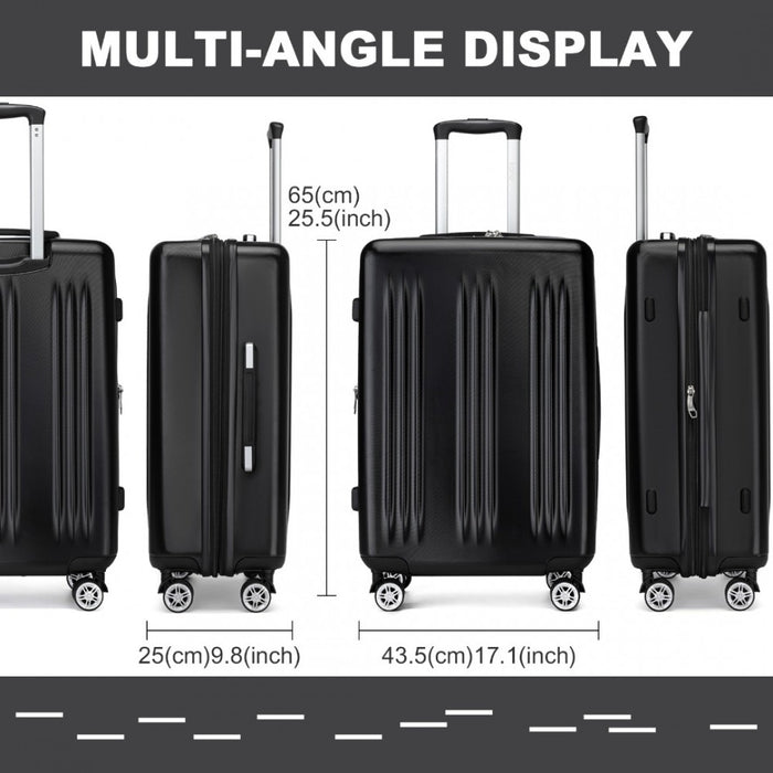 Striped Check-In Suitcase Expandable ABS+PC Luggage with Four Spinner Wheels TSA Lock – 24-Inch – Black