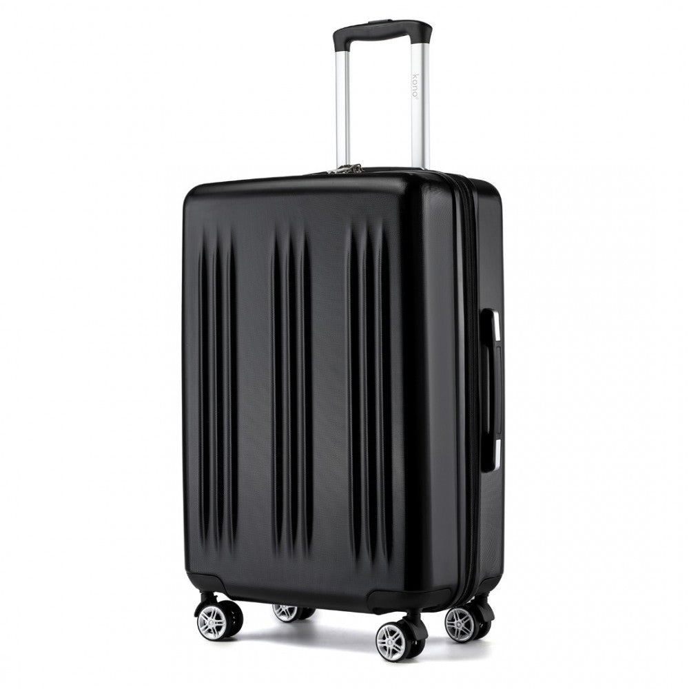 3-Piece Luggage Set Striped Expandable ABS+PC Suitcase with Four Spinner Wheels – 20/24/28-Inch – Black