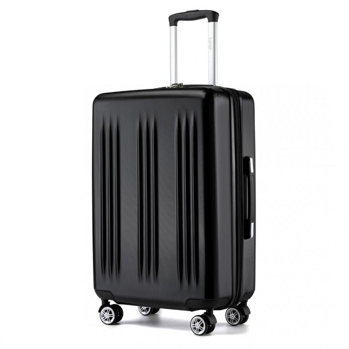 3-Piece Luggage Set Striped Expandable ABS+PC Suitcase with Four Spinner Wheels – 20/24/28-Inch – Black