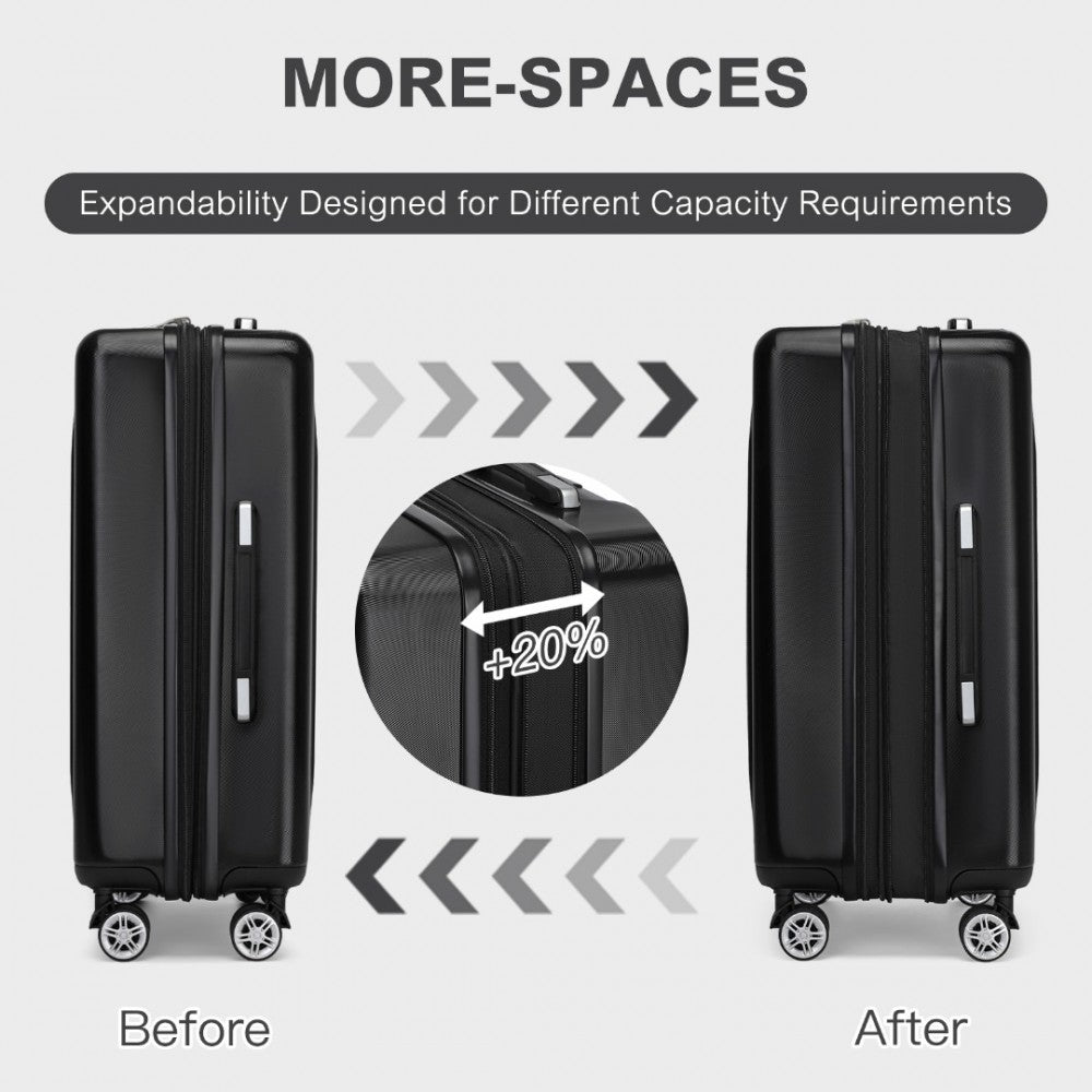 3-Piece Luggage Set Striped Expandable ABS+PC Suitcase with Four Spinner Wheels – 20/24/28-Inch – Black