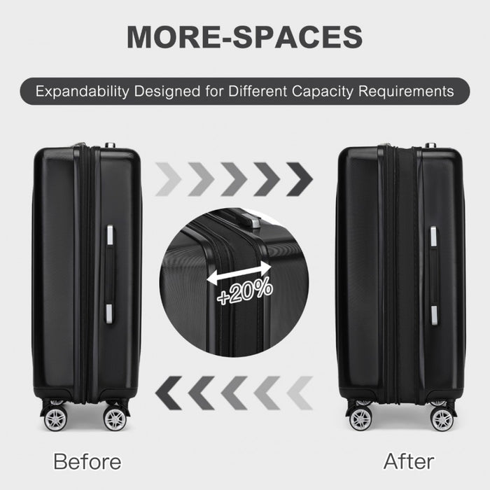 3-Piece Luggage Set Striped Expandable ABS+PC Suitcase with Four Spinner Wheels – 20/24/28-Inch – Black