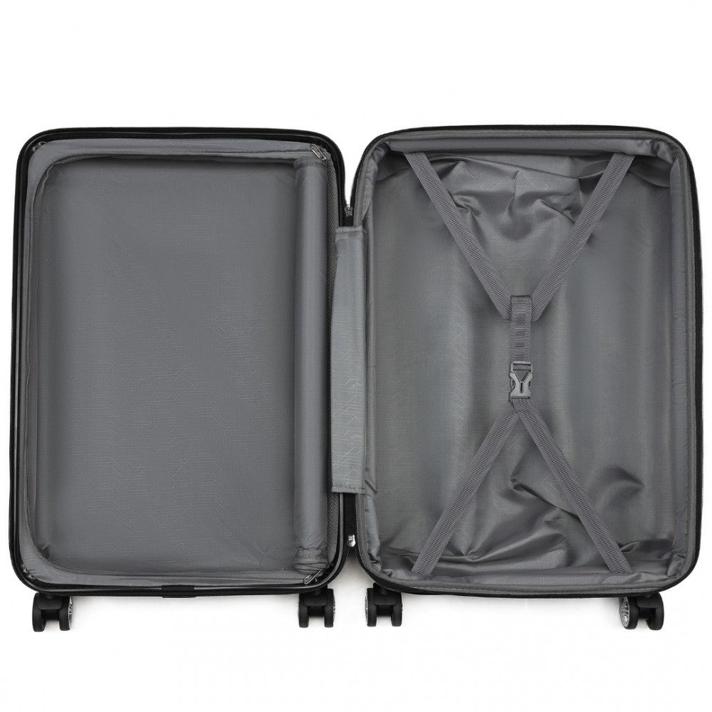 3-Piece Luggage Set Striped Expandable ABS+PC Suitcase with Four Spinner Wheels – 20/24/28-Inch – Black